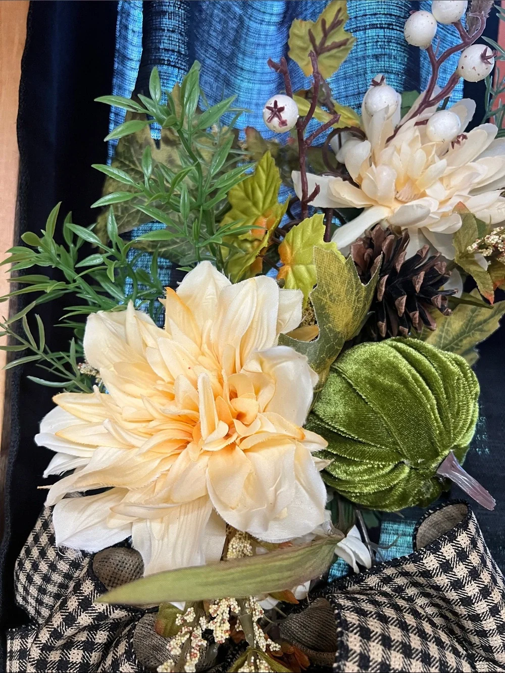 Handcrafted Cream Floral Grapevine Wreath with Green Accents